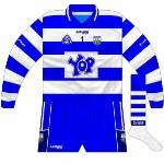 2008:
Another addition for 2008 was that teams now had to have numbers on the front of their jerseys, below the manufacturer's logo and between the GAA and county crest, which in Waterford's case was another new design.